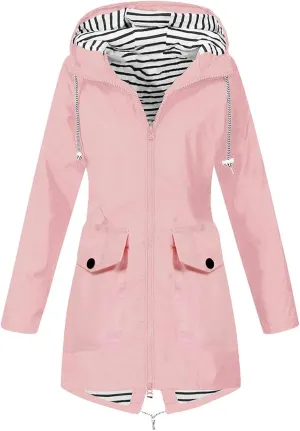 Rain Jacket for Women Lightweight Long Hooded Raincoat Waterproof Outdoor Travel Hiking Windbreaker Trench Coats