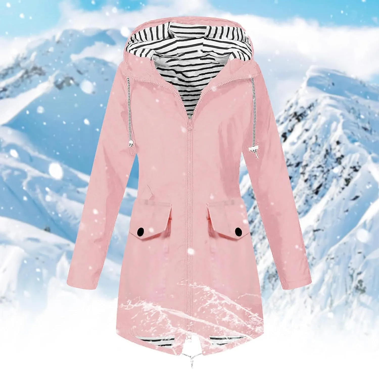 Rain Jacket for Women Lightweight Long Hooded Raincoat Waterproof Outdoor Travel Hiking Windbreaker Trench Coats