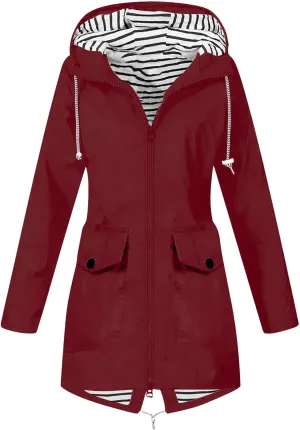 Rain Jacket for Women Lightweight Long Hooded Raincoat Waterproof Outdoor Travel Hiking Windbreaker Trench Coats