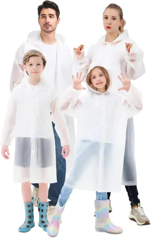 Rain Ponchos Family 4 Pack Adults Kids Reusable EVA Raincoats Button to Adjust Cuff Size