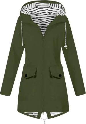 Raincoat Women Waterproof Long Hooded Trench Coats 2024 Lined Windbreaker Casual Travel Jacket