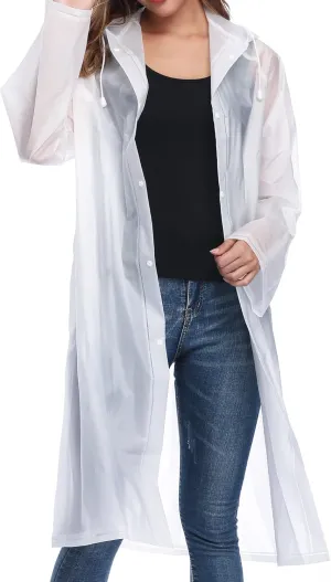 Reusable EVA Rain Poncho for Adults, Unisex Men and Women Hooded Long Clear Raincoat