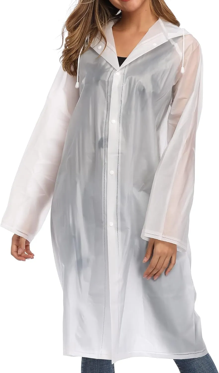 Reusable EVA Rain Poncho for Adults, Unisex Men and Women Hooded Long Clear Raincoat