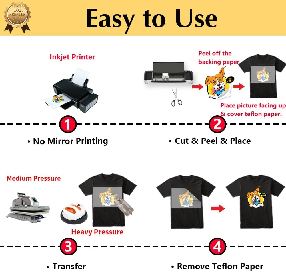TransOurDream Tru-Heat Transfer Paper for Inkjet Printer (30 Sheets, 8.5x11") Printable Heat Transfer Vinyl for T Shirts Iron on Transfers for Dark Fabrics