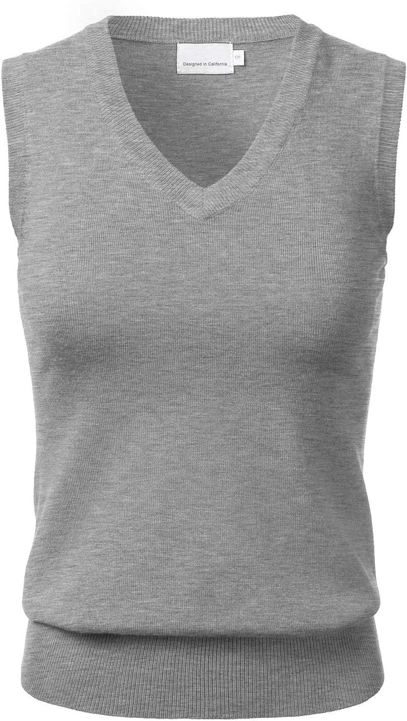 Women Solid Classic V-Neck Sleeveless Pullover Sweater Vest Top