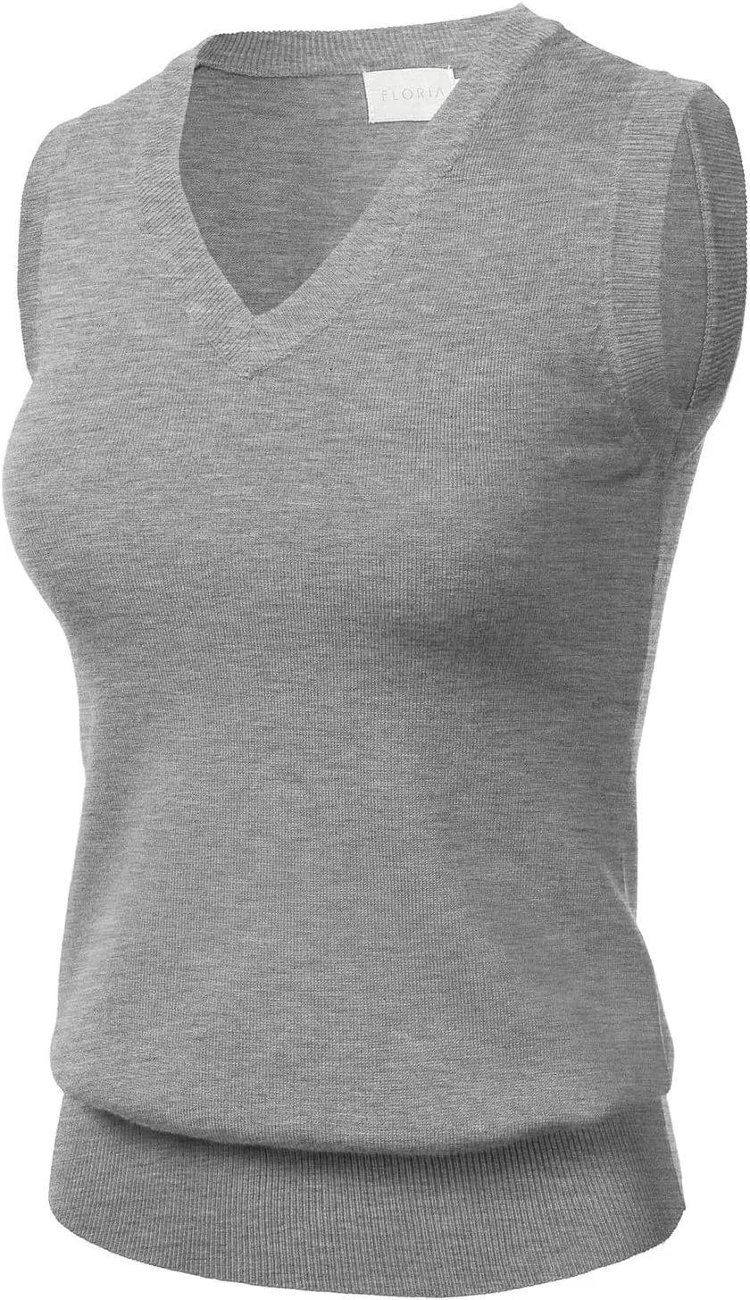 Women Solid Classic V-Neck Sleeveless Pullover Sweater Vest Top