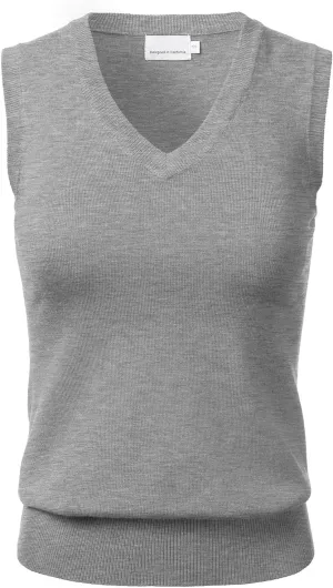 Women Solid Classic V-Neck Sleeveless Pullover Sweater Vest Top