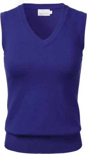Women Solid Classic V-Neck Sleeveless Pullover Sweater Vest Top
