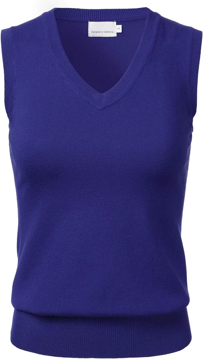 Women Solid Classic V-Neck Sleeveless Pullover Sweater Vest Top