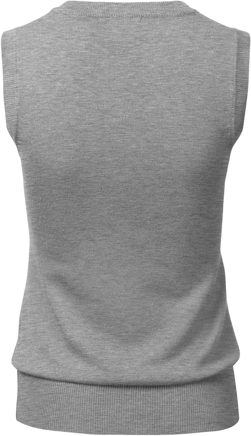 Women Solid Classic V-Neck Sleeveless Pullover Sweater Vest Top